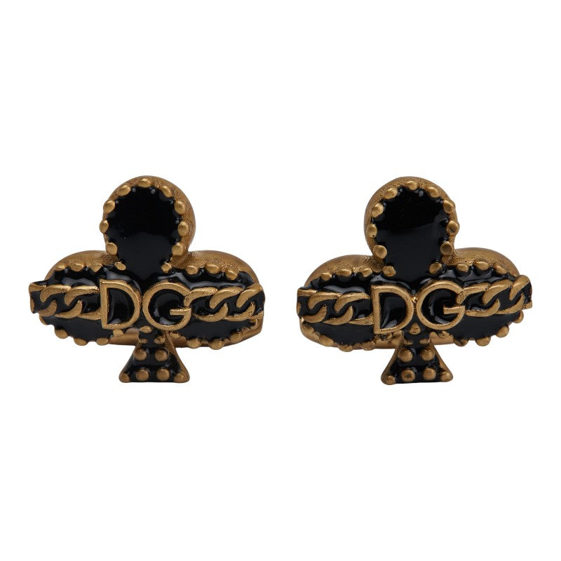 ドルチェアンドガッバーナ DGロゴ クローバー チェーン モチーフ カフス ゴールド ブラック メッキ メンズ DOLCE&GABBANA 【中古】