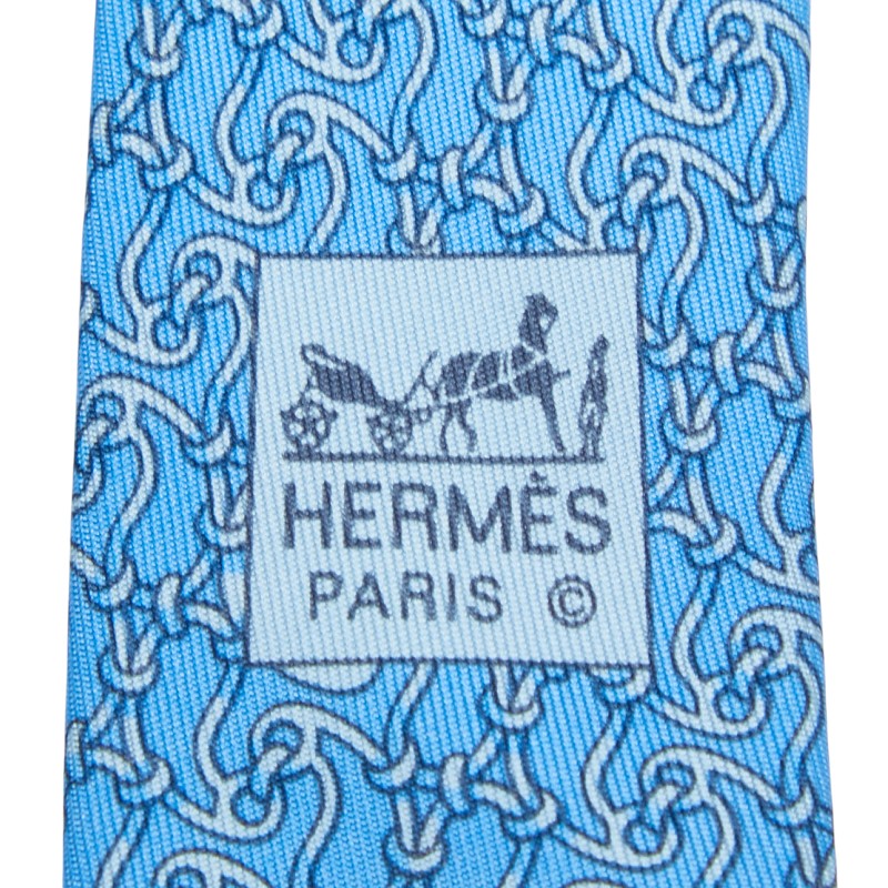 エルメス ネクタイ ライトブルー シルク メンズ HERMES 【中古】