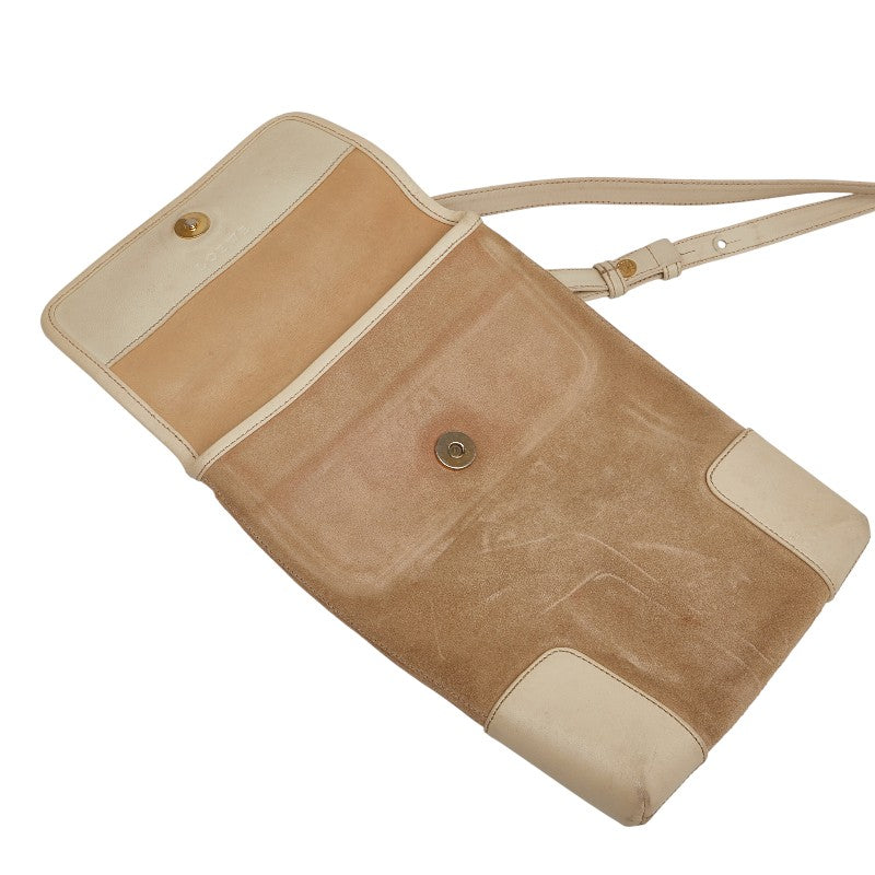 ロエベ アナグラム 斜め掛け ショルダーバッグ ベージュ ホワイト スウェード レザー レディース LOEWE 【中古】