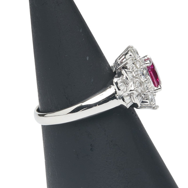 Pt900 プラチナ ルビー1.03ct ダイヤ1.23ct リング 指輪 レディース 15号 【中古】