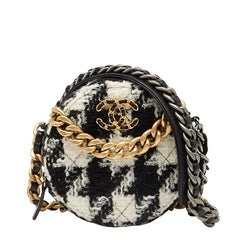 シャネル ココマーク チェーン ショルダーバッグ ブラック ホワイト ツイード レザー レディース CHANEL 【中古】