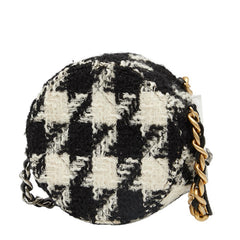 シャネル ココマーク チェーン ショルダーバッグ ブラック ホワイト ツイード レザー レディース CHANEL 【中古】