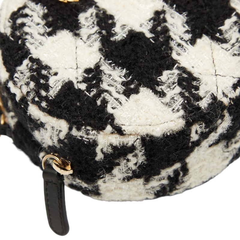 シャネル ココマーク チェーン ショルダーバッグ ブラック ホワイト ツイード レザー レディース CHANEL 【中古】