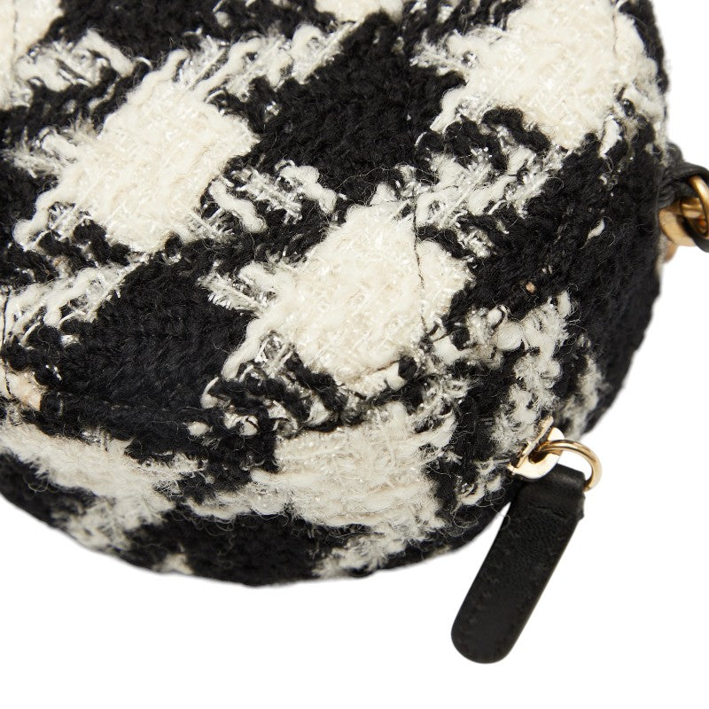 シャネル ココマーク チェーン ショルダーバッグ ブラック ホワイト ツイード レザー レディース CHANEL 【中古】