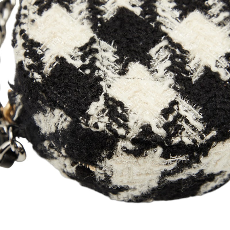 シャネル ココマーク チェーン ショルダーバッグ ブラック ホワイト ツイード レザー レディース CHANEL 【中古】