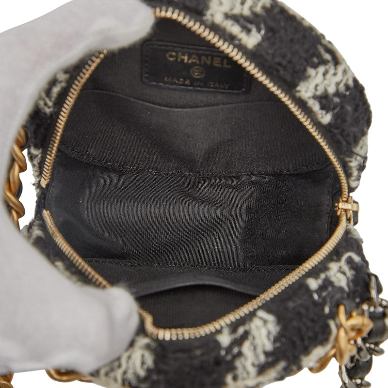 シャネル ココマーク チェーン ショルダーバッグ ブラック ホワイト ツイード レザー レディース CHANEL 【中古】