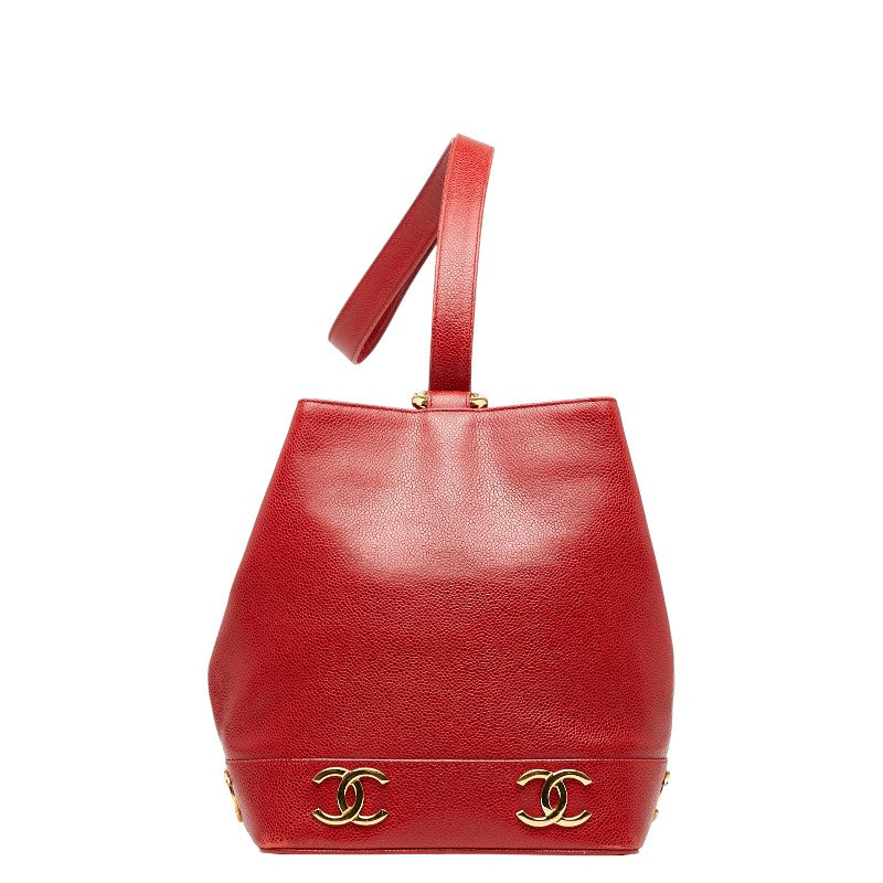 シャネル トリプルココマーク ワンショルダーバッグ レッド キャビアスキン レディース CHANEL 【中古】