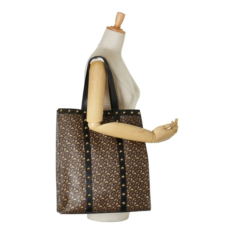 バーバリー TBモノグラム スタッズ トートバッグ ブラウン ブラック PVC レザー レディース BURBERRY 【中古】