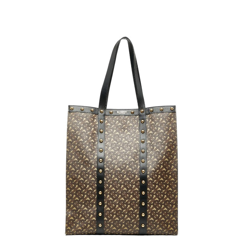 バーバリー TBモノグラム スタッズ トートバッグ ブラウン ブラック PVC レザー レディース BURBERRY 【中古】