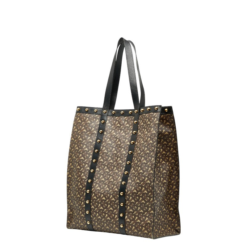 バーバリー TBモノグラム スタッズ トートバッグ ブラウン ブラック PVC レザー レディース BURBERRY 【中古】