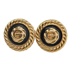 ジバンシー Gロゴ ラウンド イヤリング ゴールド ブラック メッキ レディース Givenchy 【中古】