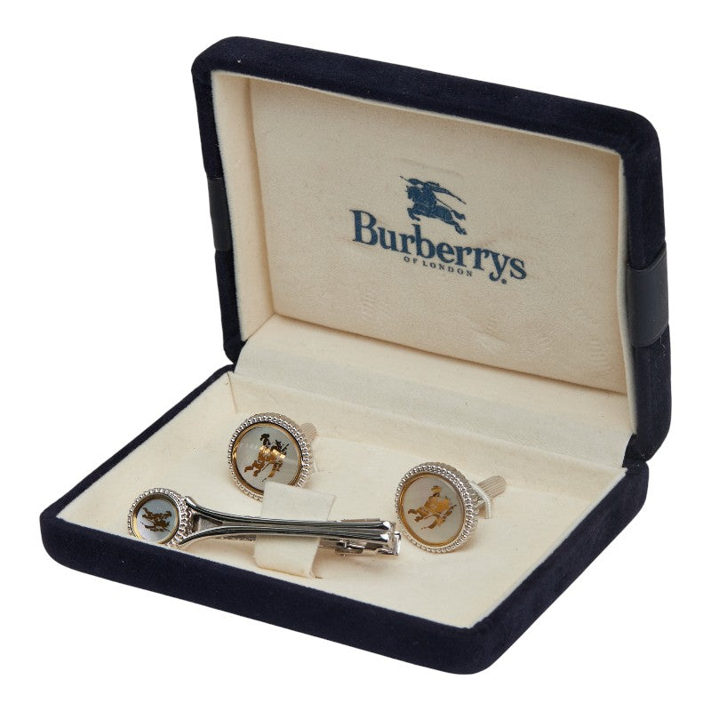 バーバリー ロゴ カフス タイピン セット シルバー メタル メンズ BURBERRY 【中古】