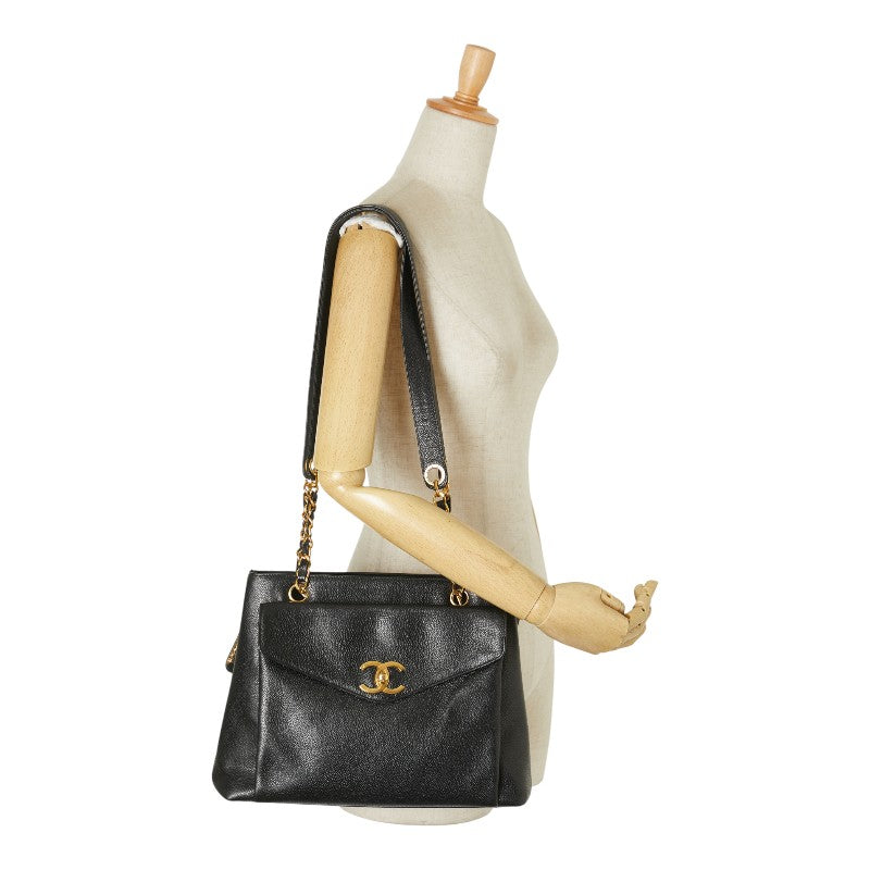シャネル ココマーク トートバッグ ブラック キャビアスキン レディース CHANEL 【中古】