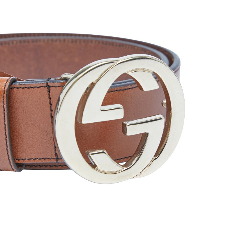 グッチ インターロッキングG ベルト サイズ：85 34 114876 ブラウン レザー レディース GUCCI 【中古】