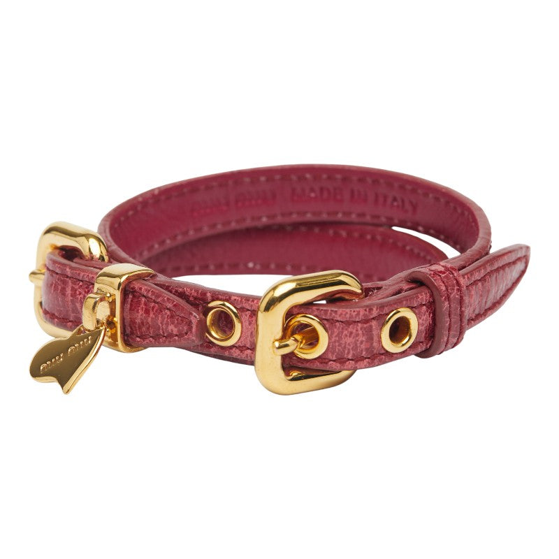 ミュウミュウ ハート ブレスレット レッド レザー レディース MIUMIU 【中古】
