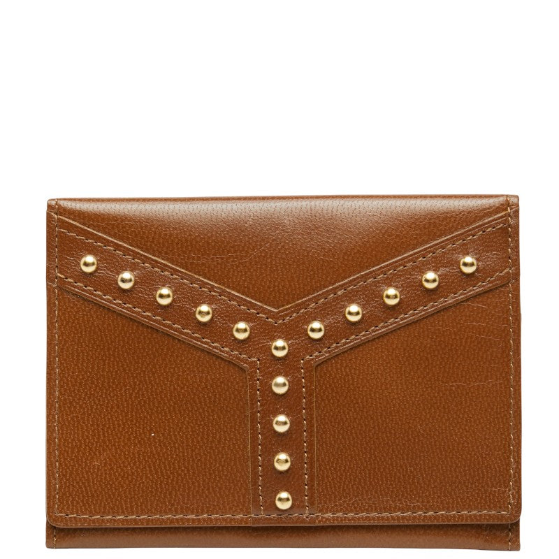 サンローラン スタッズ カードケース パスケース ブラウン レザー レディース SAINT LAURENT 【中古】
