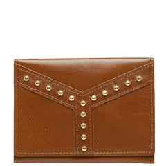サンローラン スタッズ カードケース パスケース ブラウン レザー レディース SAINT LAURENT 【中古】