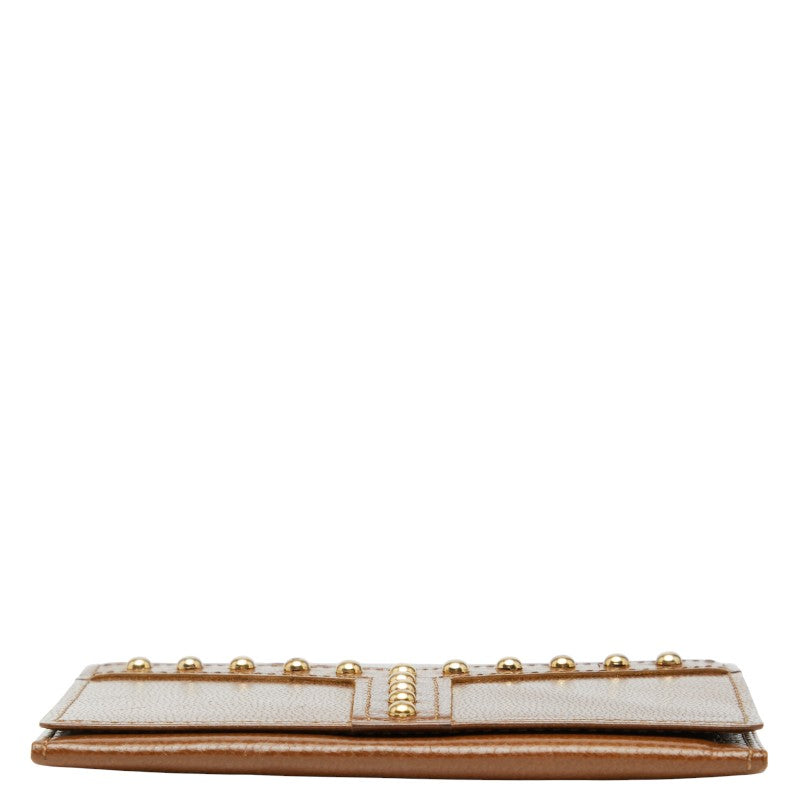 サンローラン スタッズ カードケース パスケース ブラウン レザー レディース SAINT LAURENT 【中古】