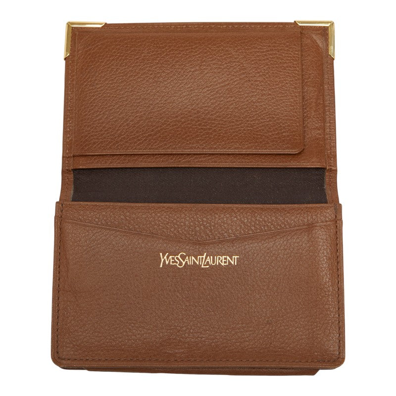 サンローラン YSLロゴ カードケース パスケース ブラウン レザー メンズ SAINT LAURENT 【中古】