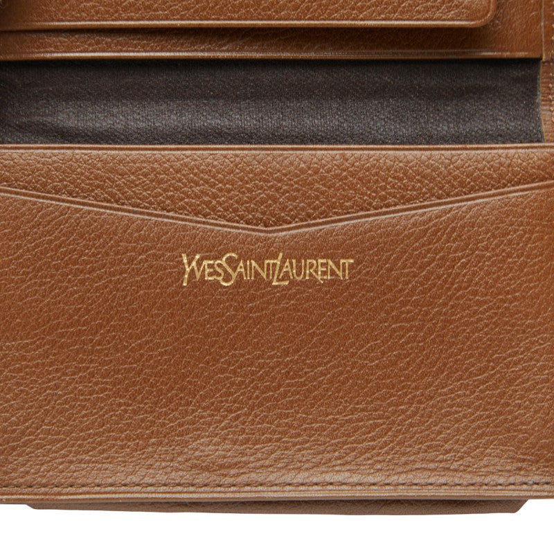 サンローラン YSLロゴ カードケース パスケース ブラウン レザー メンズ SAINT LAURENT 【中古】