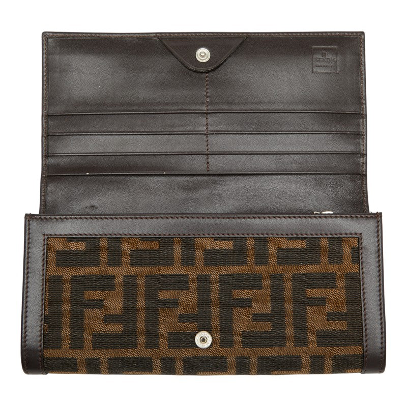 フェンディ ズッカ 長財布 30851 ブラウン キャンバス レザー レディース FENDI 【中古】
