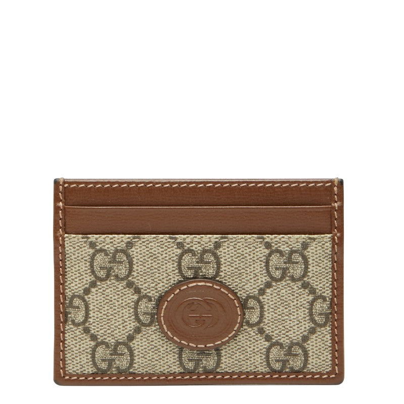 グッチ GGスプリーム カードケース 673002 ベージュ ブラウン PVC レザー レディース GUCCI 【中古】