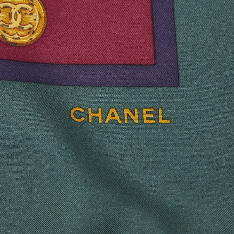シャネル ココマーク スカーフ グリーン パープル シルク レディース CHANEL 【中古】