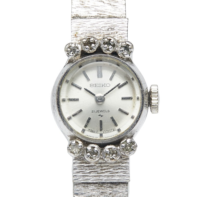 セイコー ラインストーン 腕時計 10-0900 手巻き シルバー文字盤 ステンレススチール レディース SEIKO 【中古】