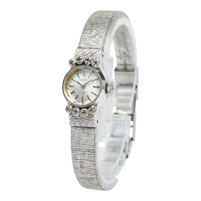 セイコー ラインストーン 腕時計 10-0900 手巻き シルバー文字盤 ステンレススチール レディース SEIKO 【中古】