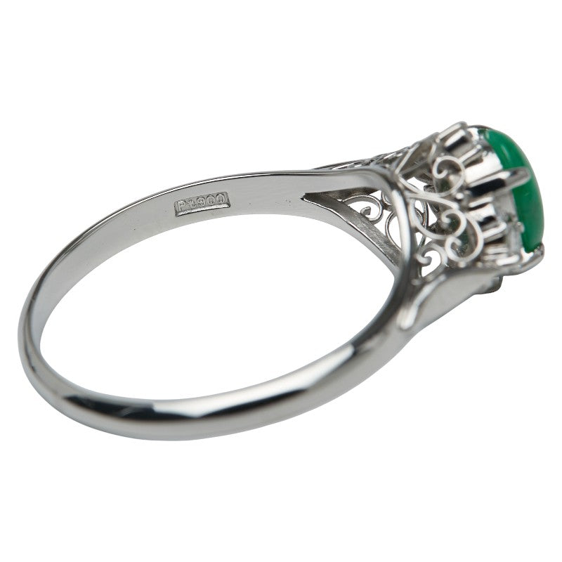 Pt900 プラチナ ヒスイ ダイヤ0.192ct リング 指輪 レディース 22.5号 【中古】