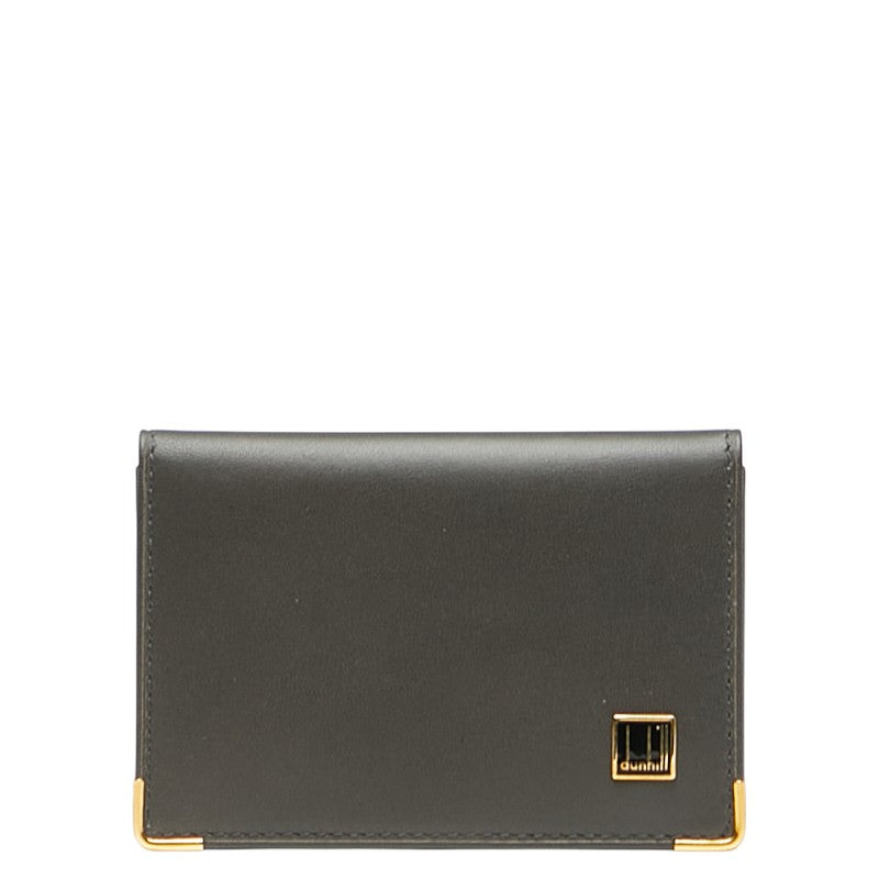 ダンヒル ロゴ 名刺入れ カードケース グレー ゴールド レザー メンズ Dunhill 【中古】