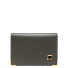 ダンヒル ロゴ 名刺入れ カードケース グレー ゴールド レザー メンズ Dunhill 【中古】