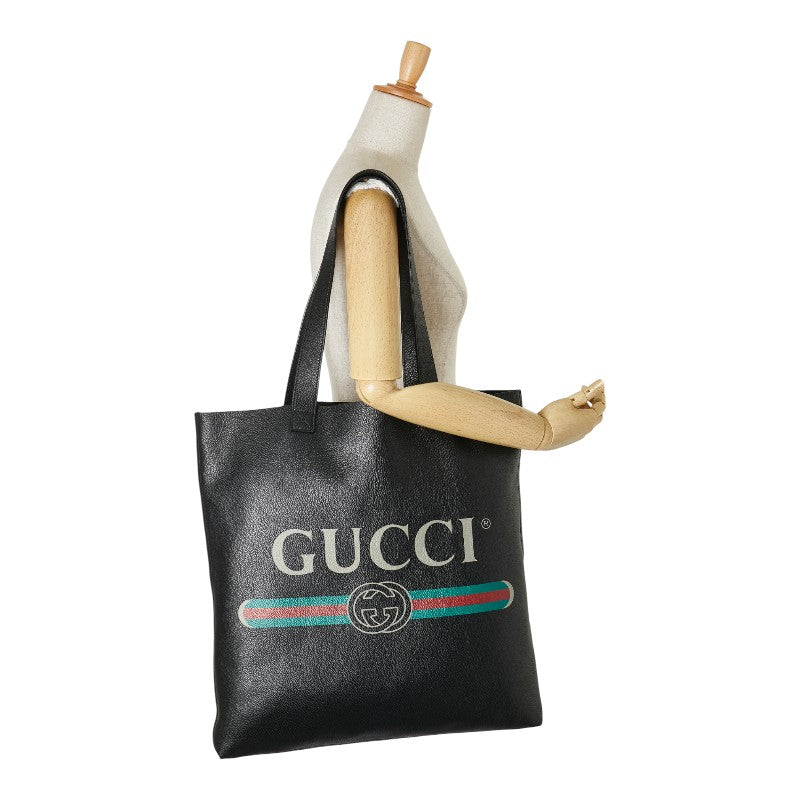 グッチ ロゴプリント トートバッグ 572768 ブラック レザー レディース GUCCI 【中古】