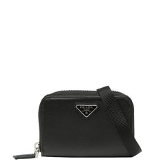 プラダ 三角ロゴプレート コインケース カードケース ショルダーウォレット ブラック サフィアーノ レザー レディース PRADA 【中古】