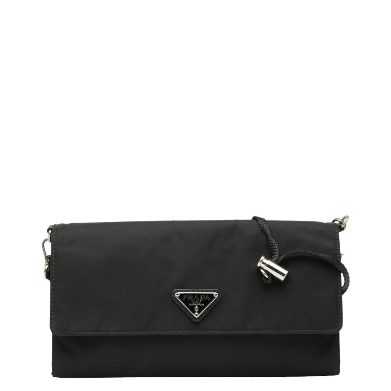プラダ 三角ロゴプレート 長財布 ウォレットバッグ 1N1351 ブラック ナイロン レディース PRADA 【中古】