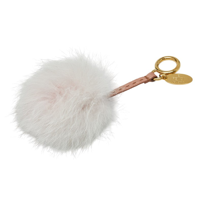 フェンディ ポンポンチャーム バッグチャーム キーホルダー ライトピンク ファー レザー レディース FENDI 【中古】