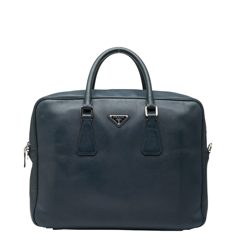 プラダ 三角ロゴプレート ハンドバッグ ネイビー サフィアーノレザー レディース PRADA 【中古】