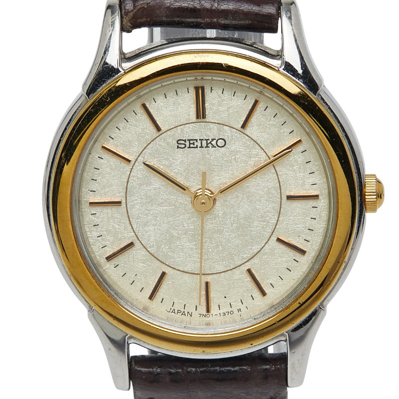 セイコー 腕時計 クオーツ ベージュ文字盤 ステンレススチール レザー レディース SEIKO 【中古】