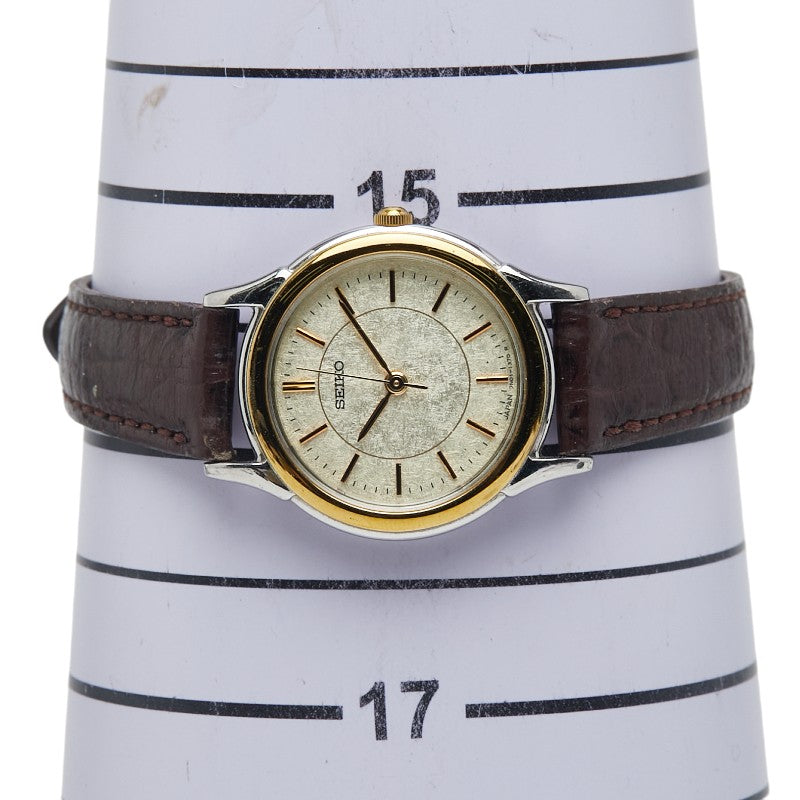 セイコー 腕時計 クオーツ ベージュ文字盤 ステンレススチール レザー レディース SEIKO 【中古】