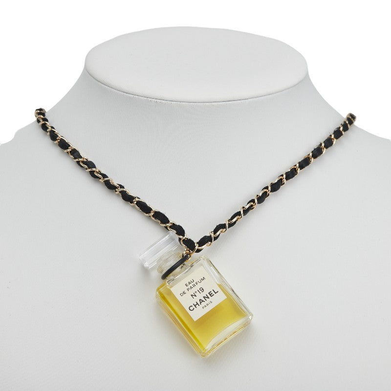 シャネル No19 香水 オードパルファム ネックレス ゴールド ブラック メッキ レザー レディース CHANEL 【中古】