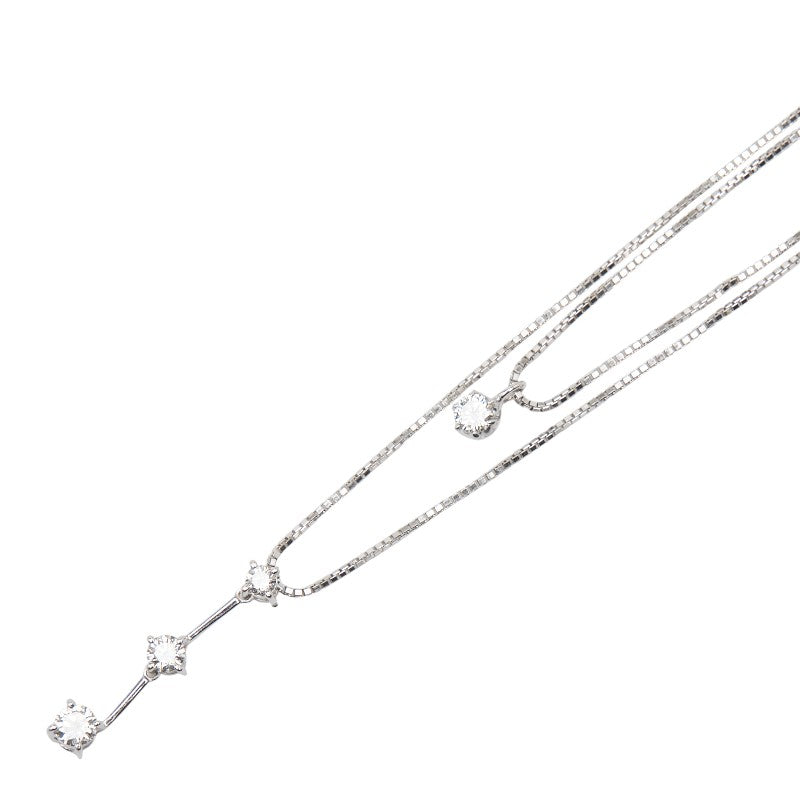 K18WG ホワイトゴールド ダイヤ0.34ct ベネチアンチェーン ネックレス レディース 【中古】