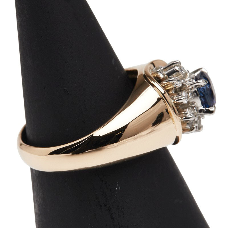 K18YG イエローゴールド Pt900 プラチナ コンビ サファイア0.46ct ダイヤ0.10ct リング 指輪 レディース 8号 【中古】