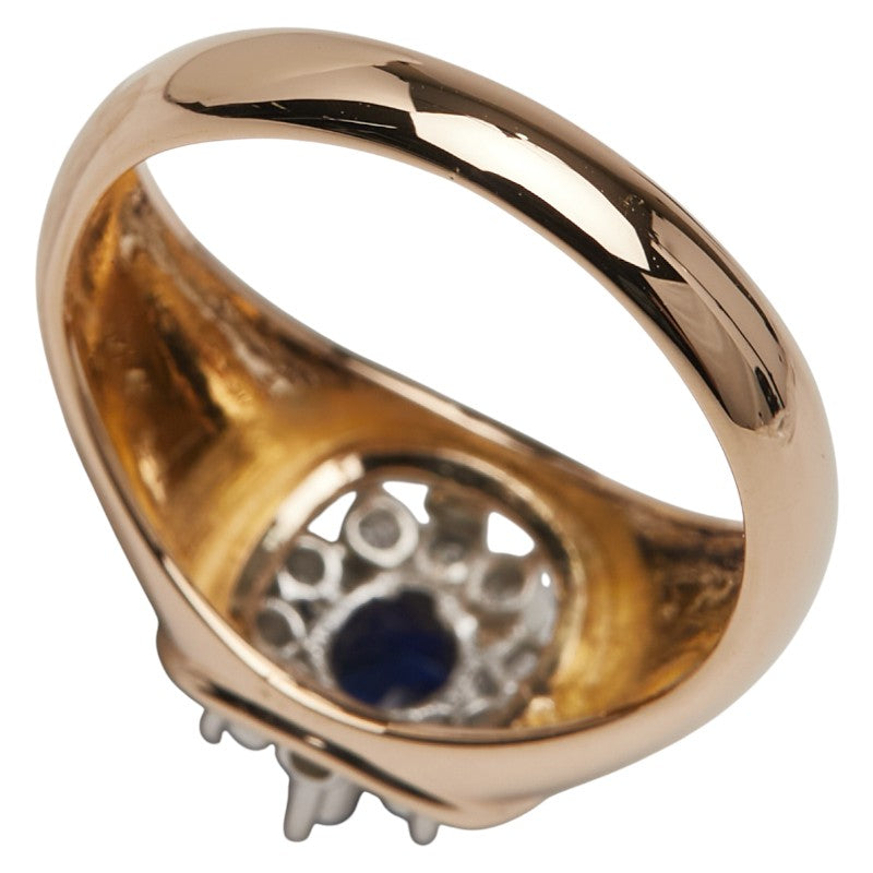 K18YG イエローゴールド Pt900 プラチナ コンビ サファイア0.46ct ダイヤ0.10ct リング 指輪 レディース 8号 【中古】