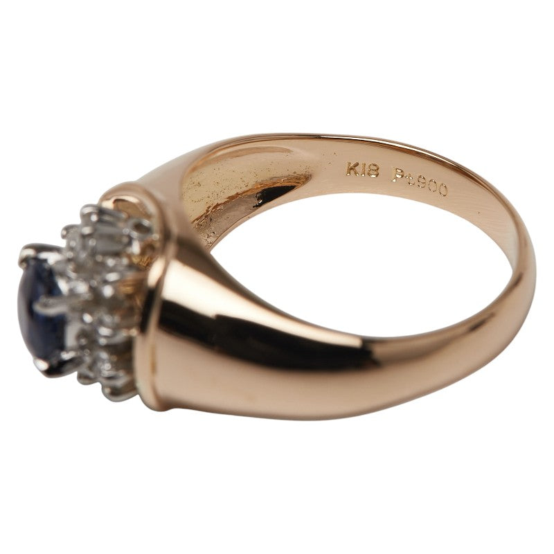 K18YG イエローゴールド Pt900 プラチナ コンビ サファイア0.46ct ダイヤ0.10ct リング 指輪 レディース 8号 【中古】