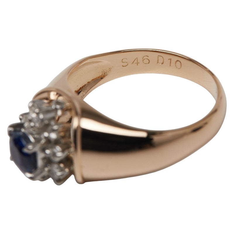 K18YG イエローゴールド Pt900 プラチナ コンビ サファイア0.46ct ダイヤ0.10ct リング 指輪 レディース 8号 【中古】