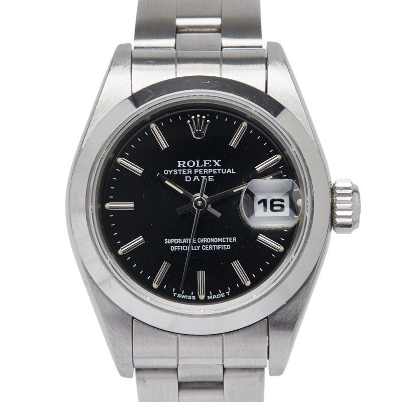 ロレックス オイスターパーペチュアル 腕時計 69160 自動巻き ブラック文字盤 ステンレススチール レディース ROLEX 【中古】