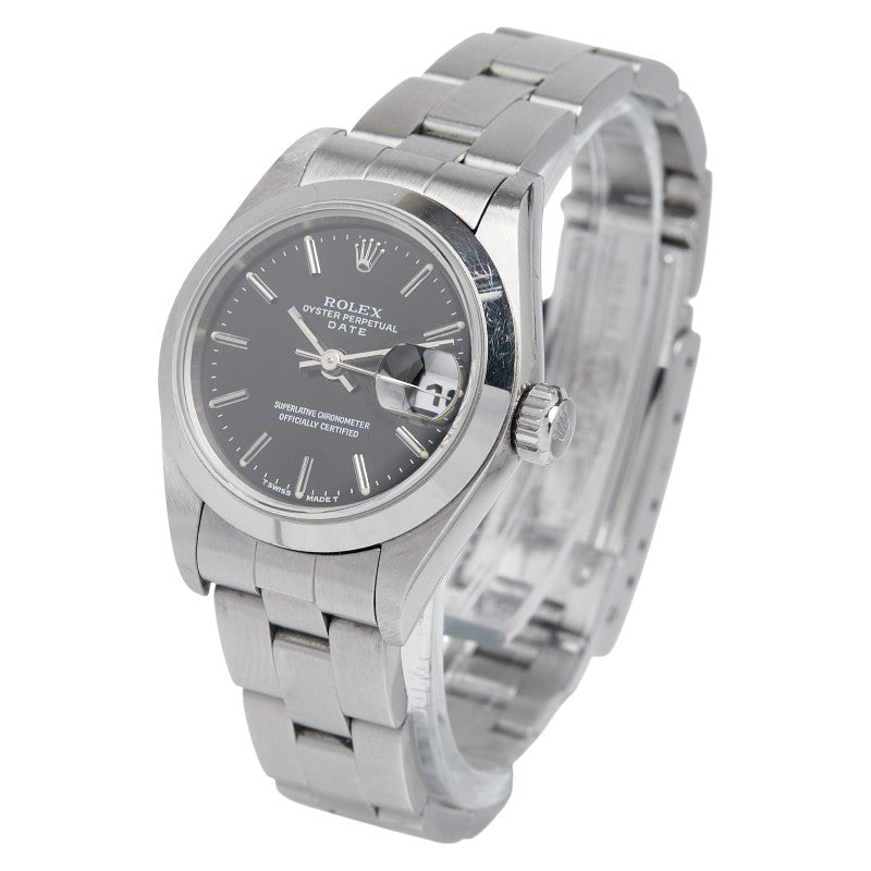 ロレックス オイスターパーペチュアル 腕時計 69160 自動巻き ブラック文字盤 ステンレススチール レディース ROLEX 【中古】