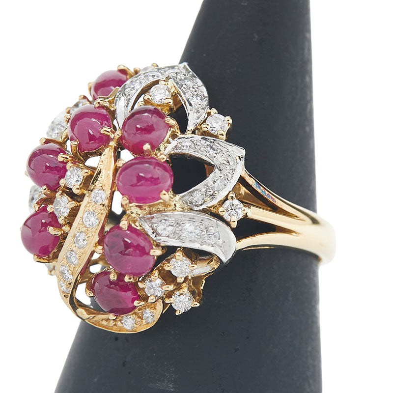 K18YG イエローゴールド Pt900 プラチナ コンビ ルビー2.40ct ダイヤ0.55ct リング 指輪 レディース 12号 【中古】
