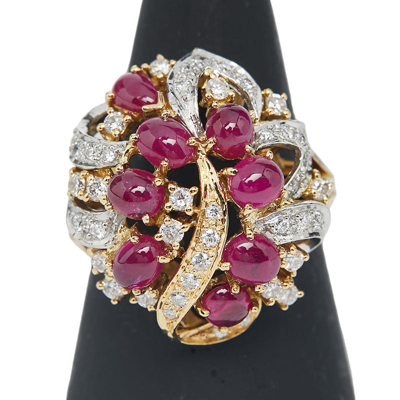 K18YG イエローゴールド Pt900 プラチナ コンビ ルビー2.40ct ダイヤ0.55ct リング 指輪 レディース 12号 【中古】