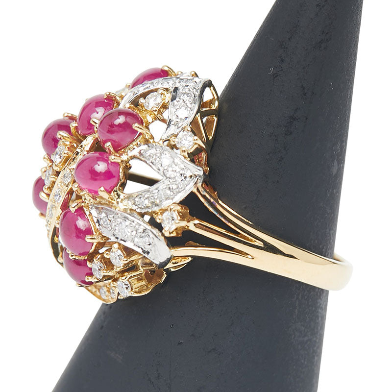 K18YG イエローゴールド Pt900 プラチナ コンビ ルビー2.40ct ダイヤ0.55ct リング 指輪 レディース 12号 【中古】